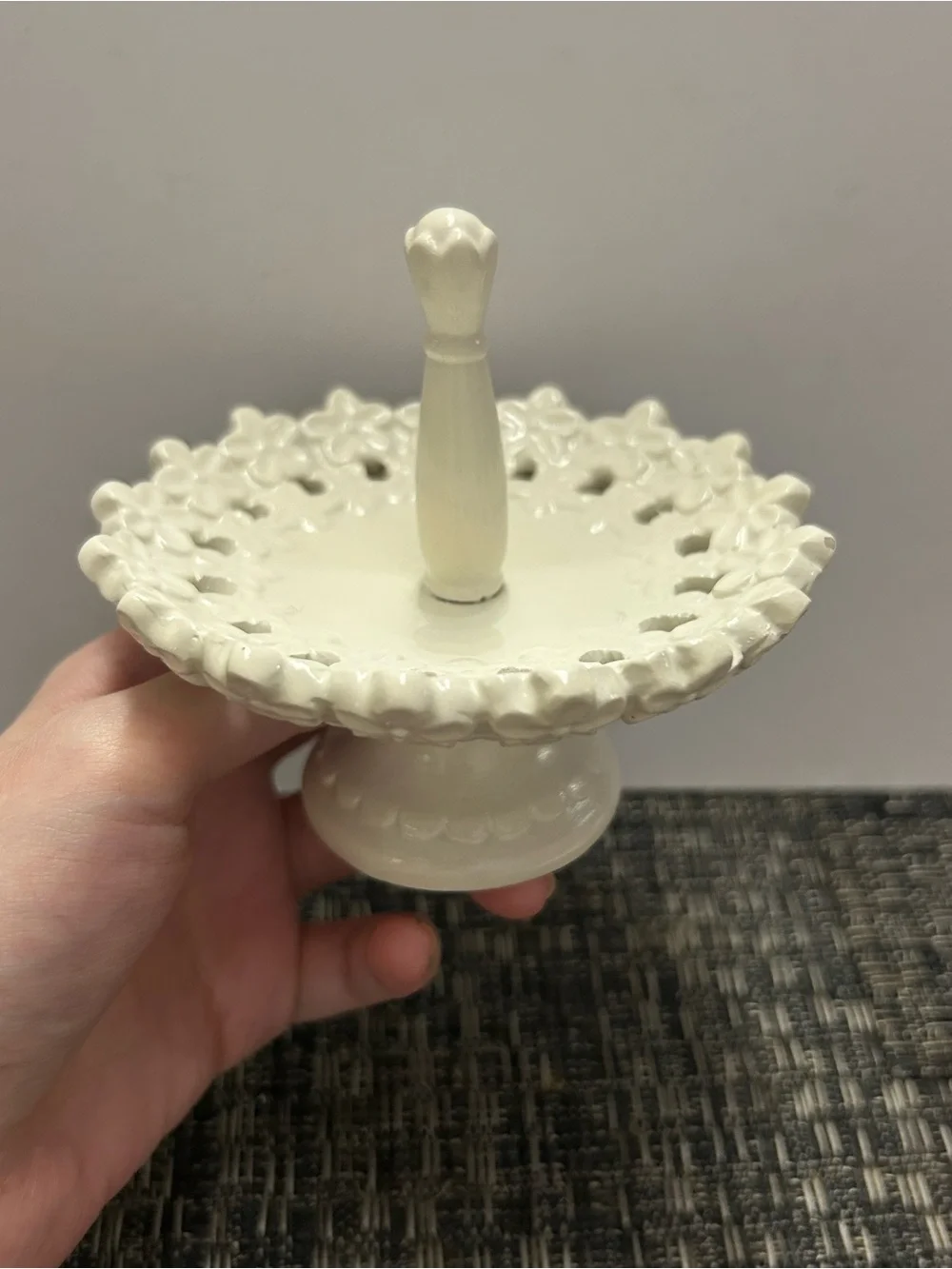 Floral Ring Holder Jewelry Tray Trinket Dish White Lace
